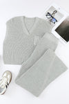 Gray Knitted V Neck Sweater and Casual Pants Set-Loungewear-MomFashion