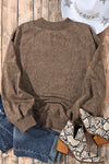 Brown Drop Shoulder Crew Neck Pullover Sweatshirt-Tops-MomFashion