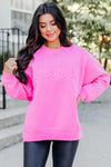 Bright Pink MAMA Letter Embossed Casual Sweatshirt-Tops-MomFashion