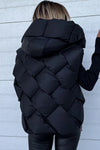 Black Quilted Zipper Front Hooded Vest Coat-Outerwear-MomFashion