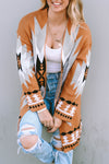 Gold Flame Aztec Graphic Open-Front Cardigan-Tops-MomFashion