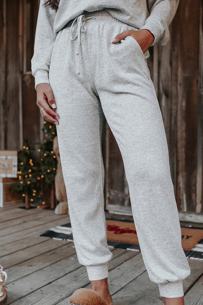 Gray Long Sleeve Pullover and Jogger Pants Lounge Set-Loungewear-MomFashion