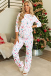 White Christmas Pattern Long Sleeve Top and Wide Leg Pants Set-Loungewear & Sleepwear/Loungewear-MomFashion