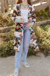 Multicolor Geometric Color Block Open Front Long Cardigan-Tops-MomFashion