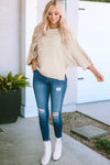 Apricot Exposed Seam Ribbed Knit Dolman Sweater-Tops-MomFashion