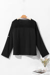 Black Roll Up Sleeve Stitching Detail Blouse-Tops-MomFashion