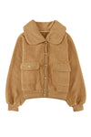 Brown Button Flap Pocket Spread Collar Fleece Jacket-Outerwear-MomFashion