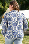Sky Blue Tribal Pattern Print Notch Neck Buttoned Plus Size Shirt-Plus Size/Plus Size Tops/Plus Size Blouses & Shirts-MomFashion