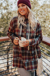 Red Plus Size Plaid Kangaroo Pocket Drawstring Hoodie-Plus Size-MomFashion