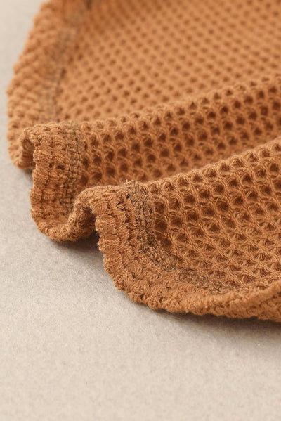 Brown Waffle Knit Button Up Casual Shirt-Tops-MomFashion