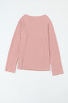 Pink Ribbed Round Neck Knit Long Sleeve Top-Tops-MomFashion