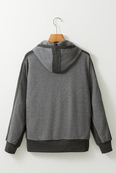 Gray Thermal Waffle Knit Full Zipper Hooded Jacket-Outerwear-MomFashion