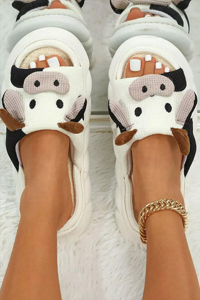 White Cute Cow Pattern Open Toe Slippers-Shoes & Bags-MomFashion