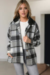 Gray Hooded Plaid Button Front Shacket-Outerwear-MomFashion