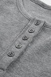 Gray Waffle Knit Henley Top-Tops-MomFashion