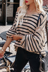 Striped Print Dropped Shoulder Loose Sleeve Sweater-Tops-MomFashion