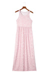 Pink Leopard Print Pocketed Sleeveless Maxi Dress-Dresses-MomFashion