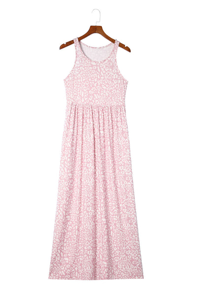 Pink Leopard Print Pocketed Sleeveless Maxi Dress-Dresses-MomFashion