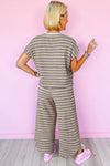 Black Stripe Rainbow Tee Tasseled String Wide Leg Pants Set-Two Piece Sets/Pant Sets-MomFashion