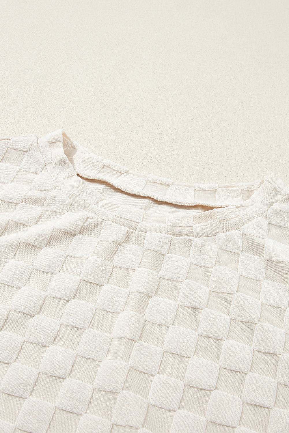 Beige Solid Textured Thumbhole Sleeve Top-Tops-MomFashion