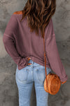 purple Waffle Knit Loose Long Sleeve Top-Tops-MomFashion