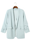 Sky Blue Plus Size Soft Lightweight Pocketed Lapel Blazer-Plus Size-MomFashion