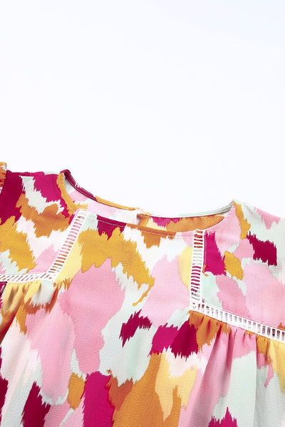 Multicolor Abstract Printed Long Sleeve Blouse-Tops-MomFashion