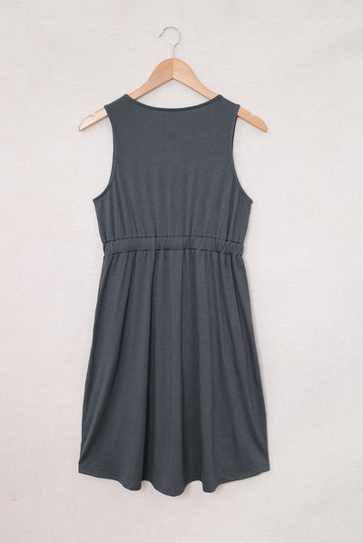 Gray Buttons Sleeveless High Waist Mini Dress-Dresses-MomFashion