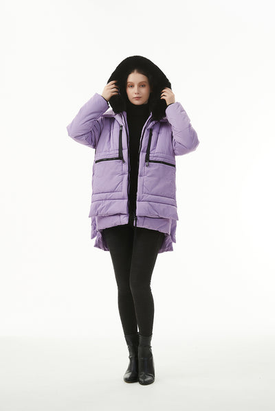 Wisteria Plush Linen Zip Up Hooded Puffer Coat-Outerwear-MomFashion