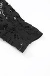 Black Crochet Sleeve Crew Neck Blouse-Tops-MomFashion