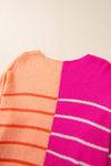 Multicolour Striped Color Block Loose Fit Knit Sweater-Tops-MomFashion