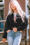 Black Sequin Sleeve Pocketed Raw Hem Denim Jacket-Outerwear-MomFashion