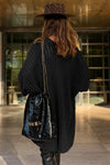 Black Pointelle Knit Pocket Open Front Cardigan-Tops-MomFashion