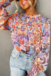 Multicolour Floral Bishop Sleeve Frilled Round Neck Blouse-Tops-MomFashion