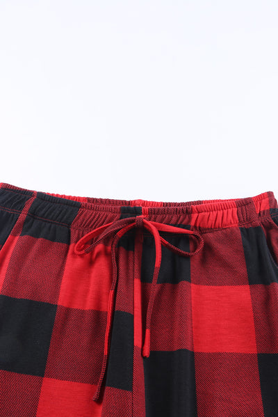 Fiery Red Plaid Merry Christmas Graphic Loungewear Set-Loungewear-MomFashion