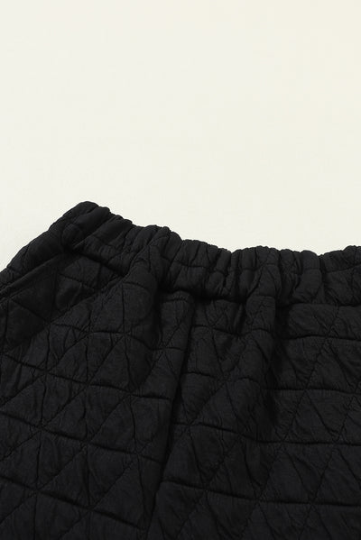 Black Solid Quilted Pullover and Pants Outfit-Loungewear-MomFashion