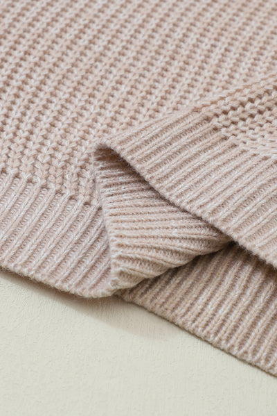 Parchment Cable Knit Sleeve Drop Shoulder Sweater-Tops-MomFashion