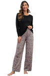 Long Sleeve Top and Leopard Print Pants Lounge Set-Loungewear-MomFashion