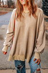 Khaki Drop Shoulder Ribbed Trim Oversized Sweatshirt-Tops-MomFashion