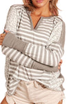 White Leopard Striped Patch Thumbhole Sleeve Top-Tops-MomFashion