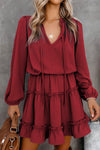 V Neck Long Sleeve Ruffle Tiered Mini Dress-Dresses-MomFashion