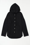 Black Button Up Contrast Knitted Sleeves Hooded Jacket-Outerwear-MomFashion