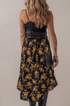 Black Printed Elastic Waist Button Decor Floral Ruffle Skirt-Bottoms-MomFashion