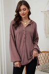 Buttoned High and Low Hem Hoodie-Tops-MomFashion