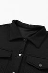 Black Solid Textured Flap Pocket Buttoned Shacket-Outerwear-MomFashion