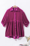 Pitaya Pink 3/4 Sleeve Tunic Babydoll Velvet Shirt-Tops-MomFashion