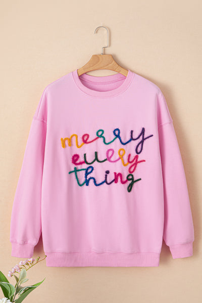 Peach Blossom Merry Every Thing Glitter Slogan Sweatshirt-Tops-MomFashion