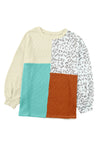 Leopard Patchwork Color Block Ribbed Long Sleeve Top-Tops-MomFashion