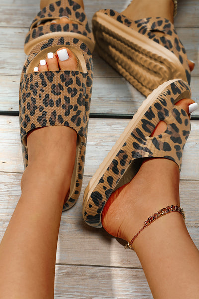 Leopard Print Thick Sole Slip On Slippers-Shoes & Bags-MomFashion