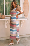 Multicolor Stripe Print Slit Maxi Tank Top Dress-Dresses-MomFashion